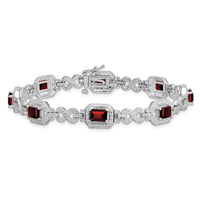 Sterling Silver Rhodium-plated Diamond & Garnet Bracelet