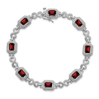 Sterling Silver Rhodium-plated Diamond & Garnet Bracelet