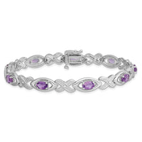 Sterling Silver Rhodium-plated Diamond & Amethyst Bracelet