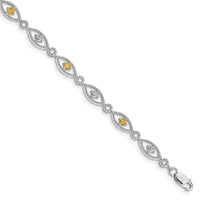 Sterling Silver Rhodium-plated Citrine Diamond Bracelet