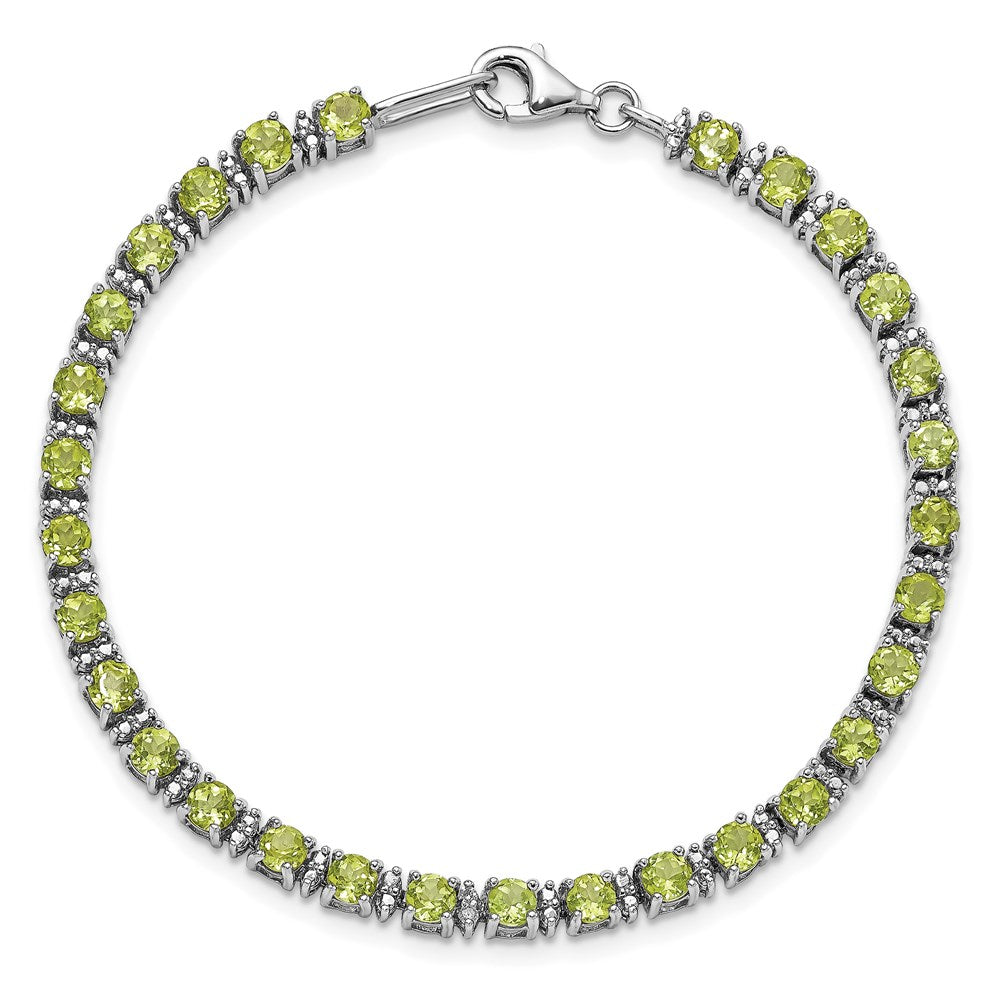 Sterling Silver Rhodium-plated Peridot and Diamond Bracelet