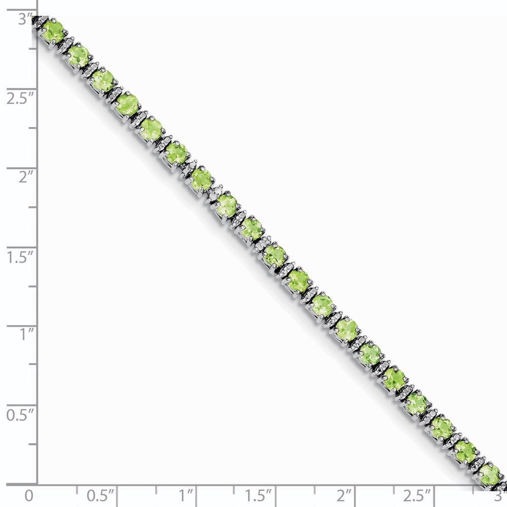 Sterling Silver Rhodium-plated Peridot and Diamond Bracelet