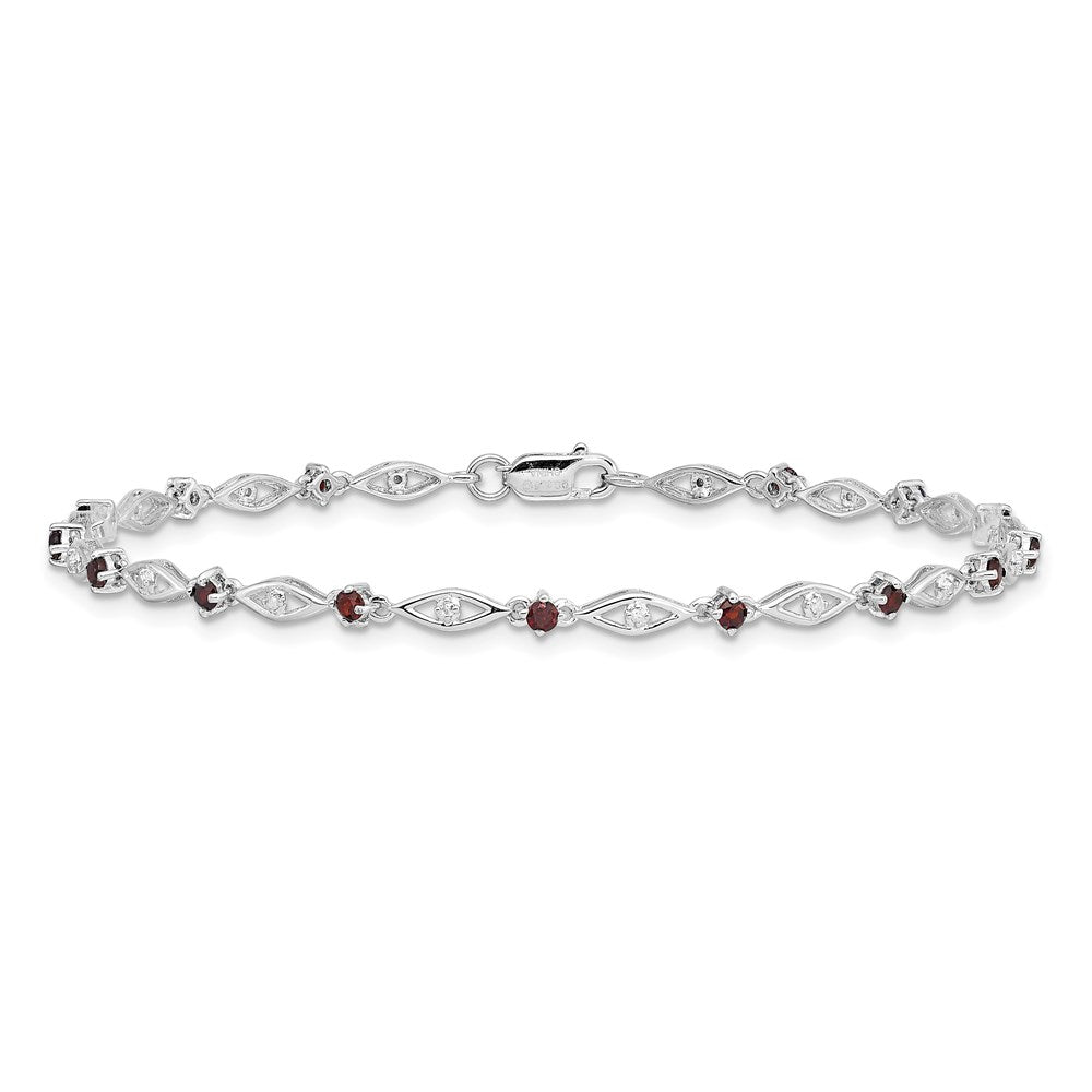 Sterling Silver Rhodium-plated Garnet Diamond Bracelet