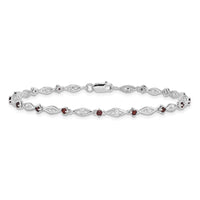 Sterling Silver Rhodium-plated Garnet Diamond Bracelet