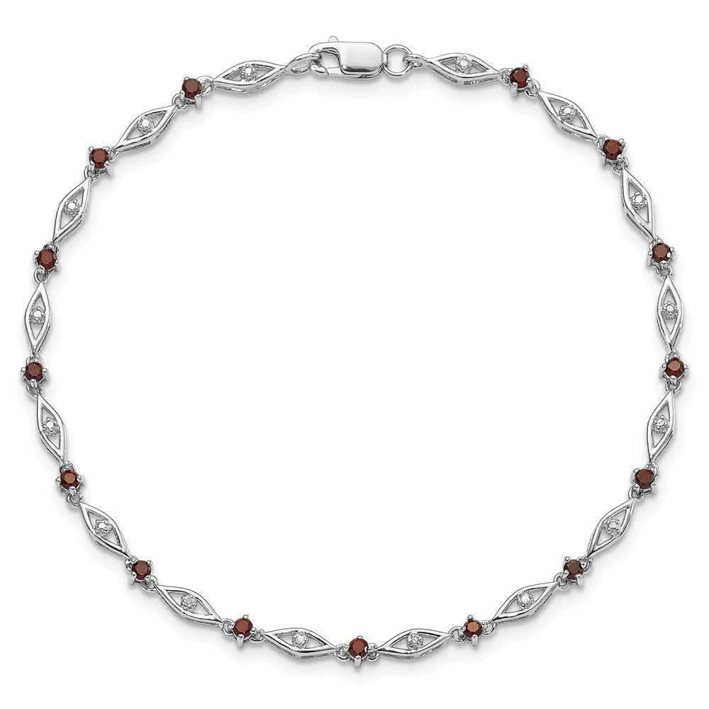 Sterling Silver Rhodium-plated Garnet Diamond Bracelet