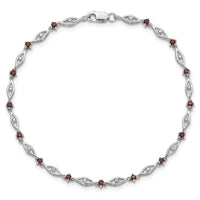 Sterling Silver Rhodium-plated Garnet Diamond Bracelet