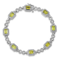 Sterling Silver Rhodium-plated Diamond & Peridot Bracelet