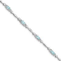 Sterling Silver Rhodium-plated Aquamarine and Diamond Bracelet