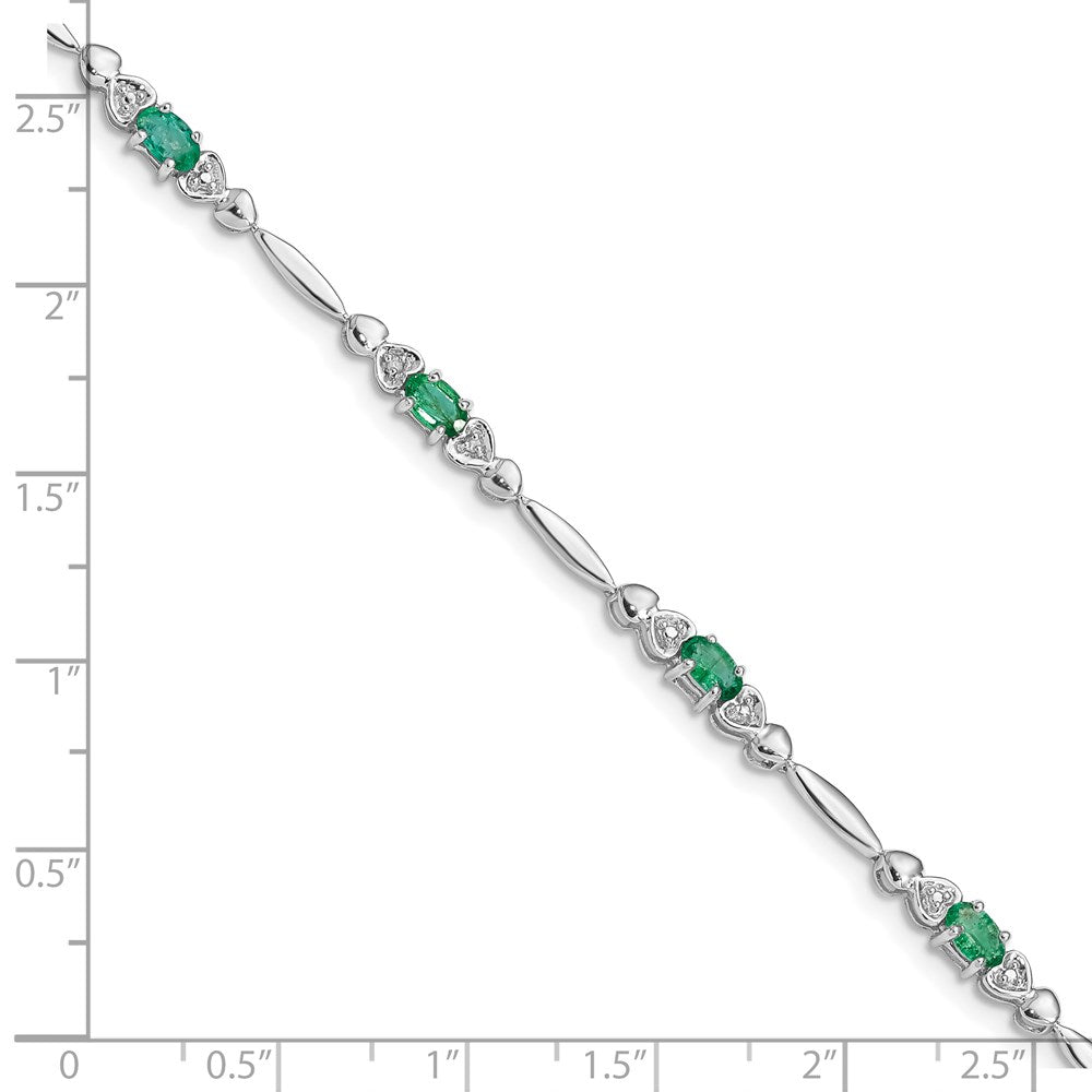 Sterling Silver Rhodium-plated Emerald and Diamond Bracelet