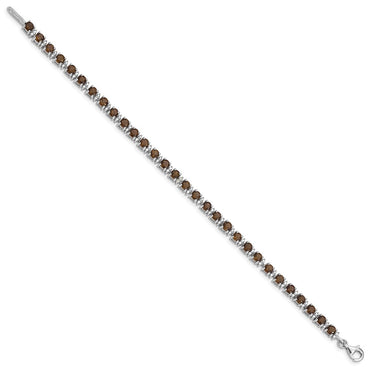 Sterling Silver Rhodium-plated Smoky Quartz and Diamond Bracelet