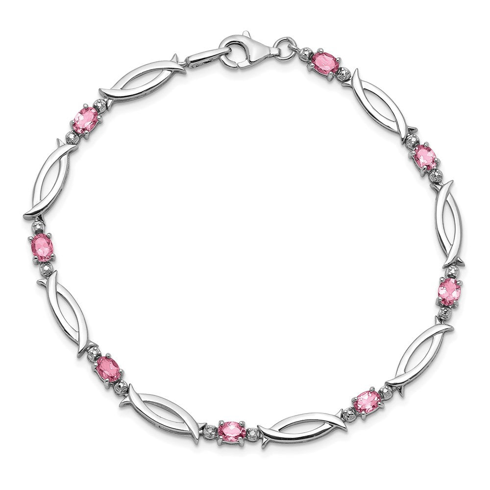 Sterling Silver Rhodium-plated Pink Tourmaline and Diamond Bracelet