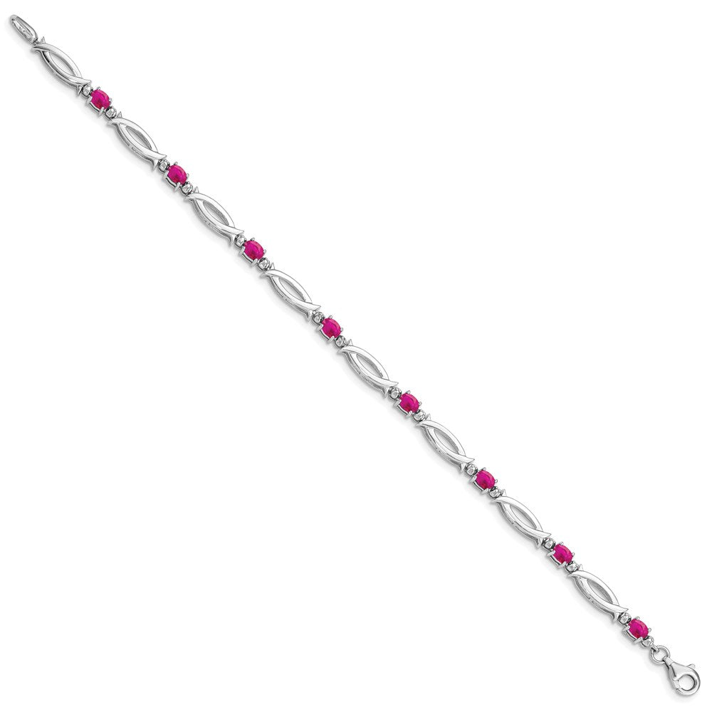 Sterling Silver Rhodium-plated Composite Ruby and Diamond Bracelet