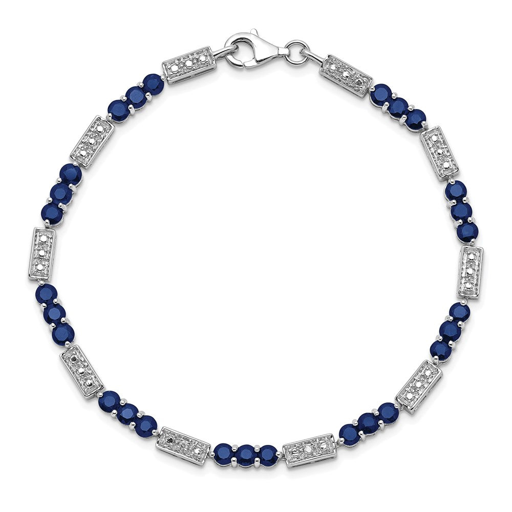 Sterling Silver Rhodium-plated Sapphire and Diamond Bracelet