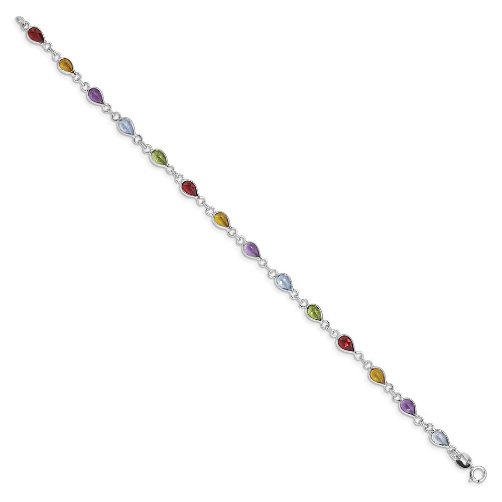 Sterling Silver Rhodium Plated Rainbow Gemstone Bracelet