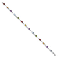 Sterling Silver Rhodium Plated Rainbow Gemstone Bracelet