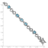 Sterling Silver Rhodium-plated Oval Heart Blue Topaz Bracelet