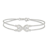Sterling Silver Polished CZ Heart Two-strand Bracelet