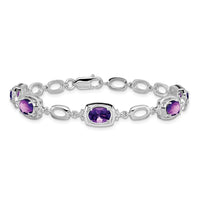 Sterling Silver Rhodium-plated Amethyst Link Bracelet