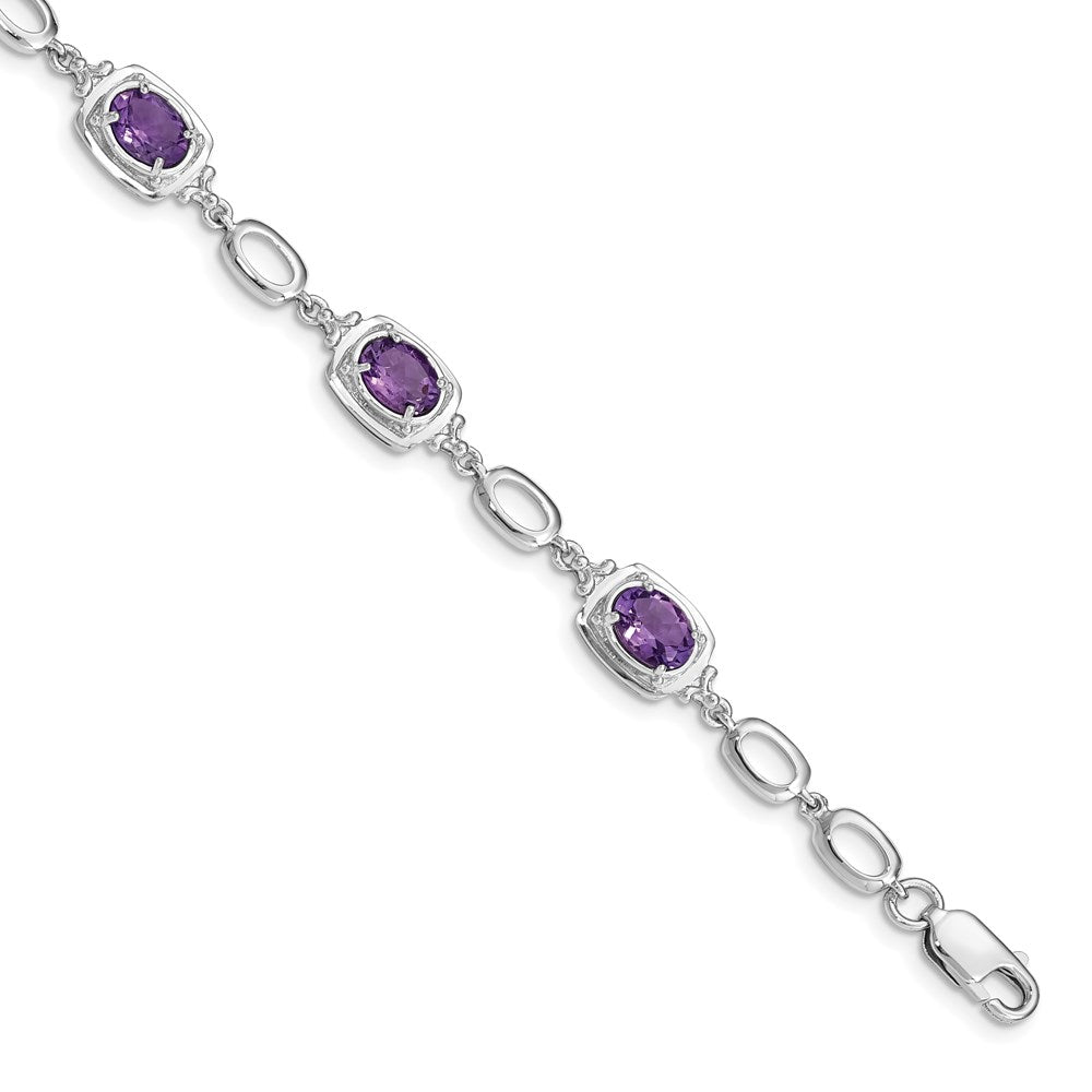 Sterling Silver Rhodium-plated Amethyst Link Bracelet