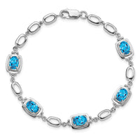 Sterling Silver Rhodium-plated Light Swiss Blue Topaz Link Bracelet