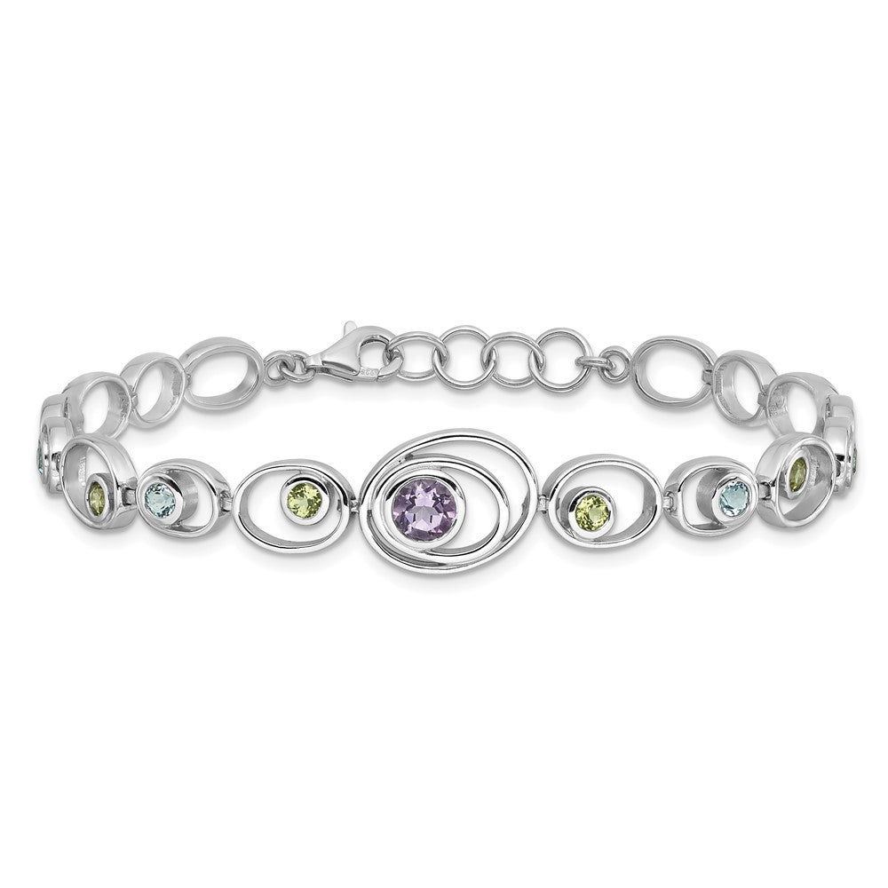 Sterling Silver Rhodium-plated w/Peridot, Blue Topaz &Amethyst Bracelet