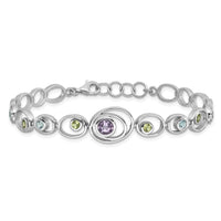 Sterling Silver Rhodium-plated w/Peridot, Blue Topaz &Amethyst Bracelet
