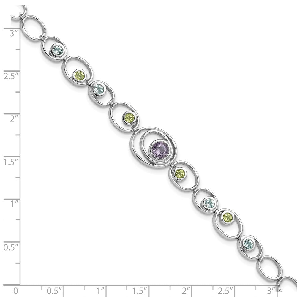 Sterling Silver Rhodium-plated w/Peridot, Blue Topaz &Amethyst Bracelet
