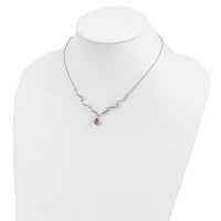 Sterling Silver Rhodium-plated w/Amethyst & White Topaz w/2in. ext. Necklac