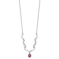 Sterling Silver Rhodium-plated w/Garnet & White Topaz w/2in. ext. Necklace