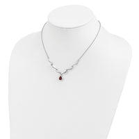 Sterling Silver Rhodium-plated w/Garnet & White Topaz w/2in. ext. Necklace