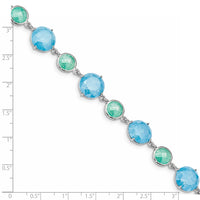 Sterling Silver Rhod-pltd Green/Blue Ice CZ 7in w/1in ext Bracelet