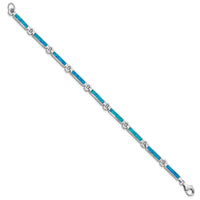 Sterling Silver Rhodium-plated Lab Created Opal Bars 7inch Bracelet