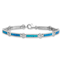 Sterling Silver Rhodium-plated Lab Created Opal Bars 7inch Bracelet