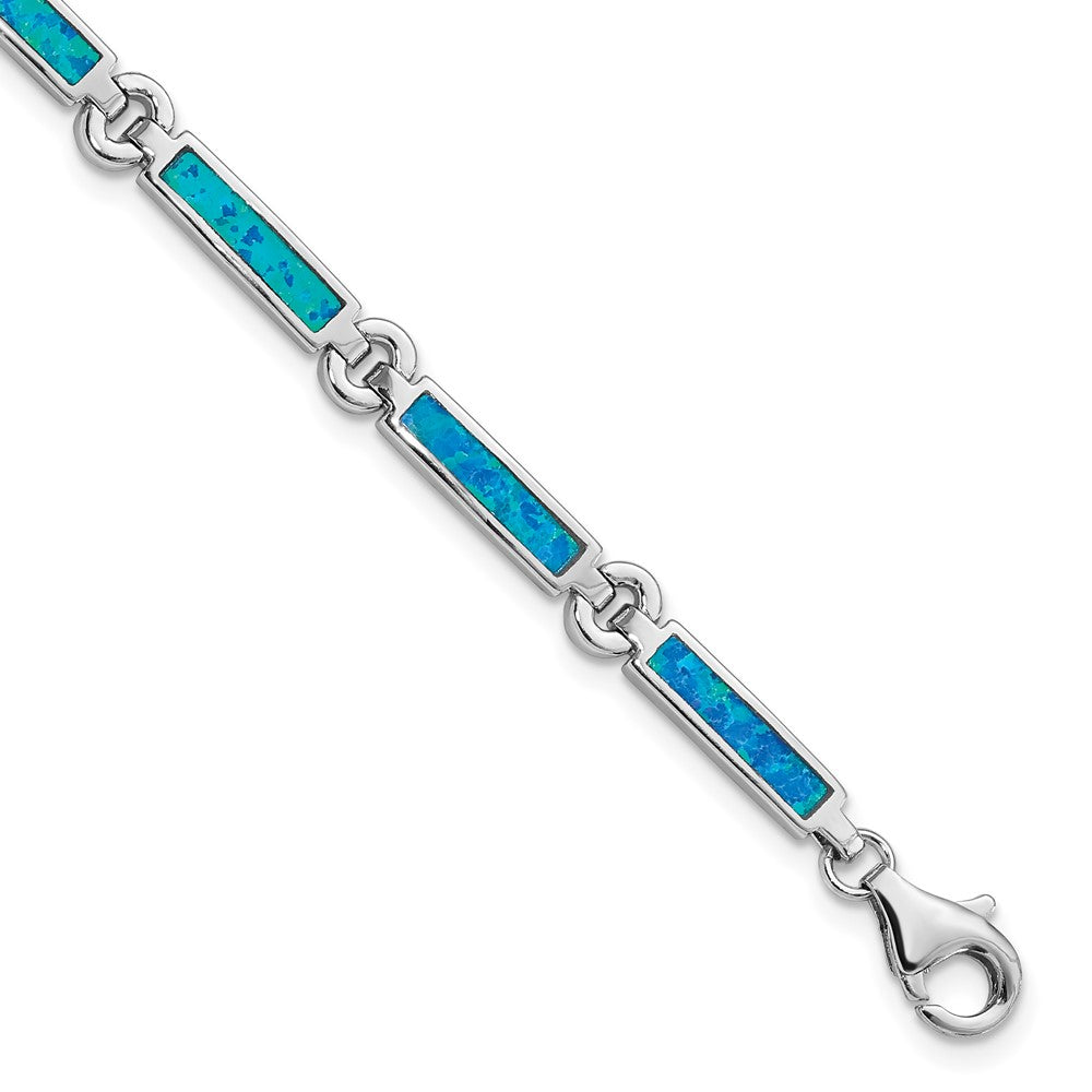 Sterling Silver Rhodium-plated Lab Created Opal Bars 7inch Bracelet