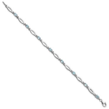 SS Rhodium-plated Light Swiss Blue Topaz and Diamond Bracelet