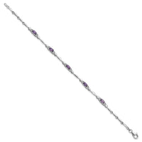 SS Rhodium-plated Amethyst and Diamond Heart 7.5in Bracelet