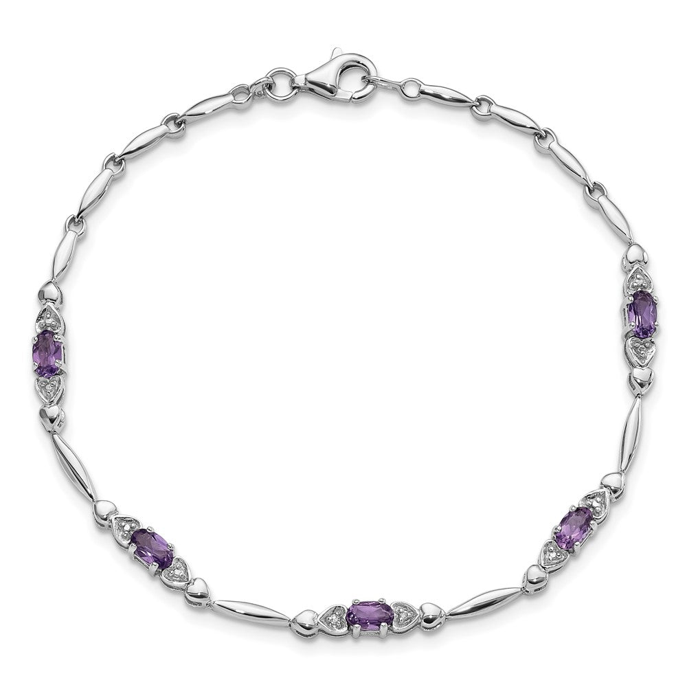 SS Rhodium-plated Amethyst and Diamond Heart 7.5in Bracelet
