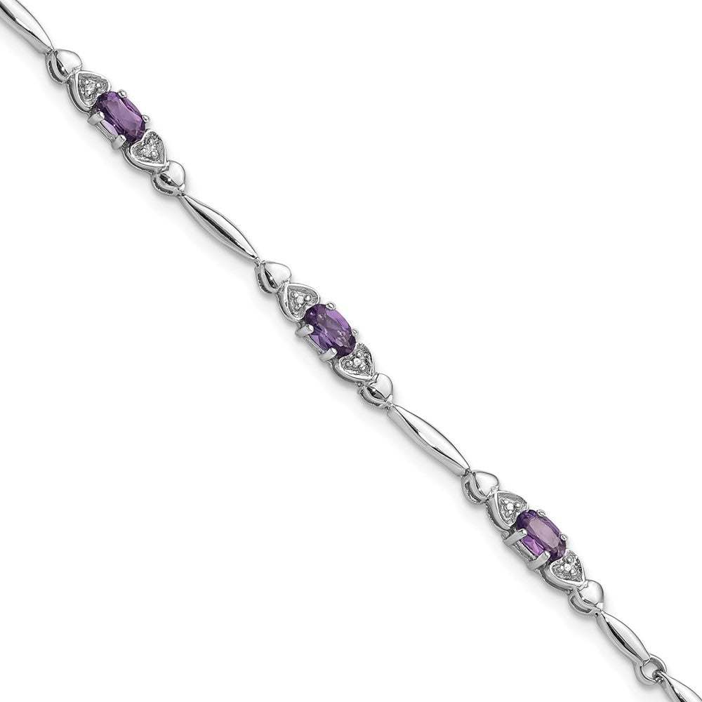 SS Rhodium-plated Amethyst and Diamond Heart 7.5in Bracelet