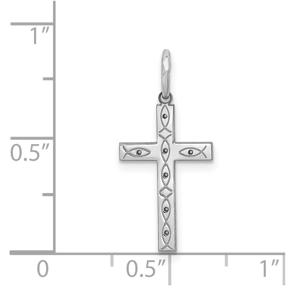 Sterling Silver Rhodium-plated Laser Cut Cross Pendant