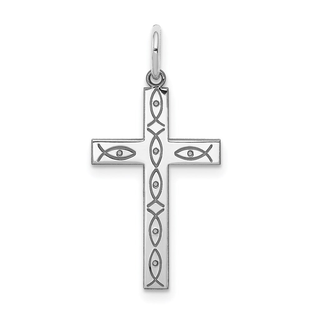 Sterling Silver Rhodium-plated Laser Cut Cross Pendant