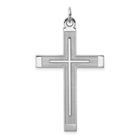 Sterling Silver Rh-plated Satin & Polished Laser Cut Cross Pendant