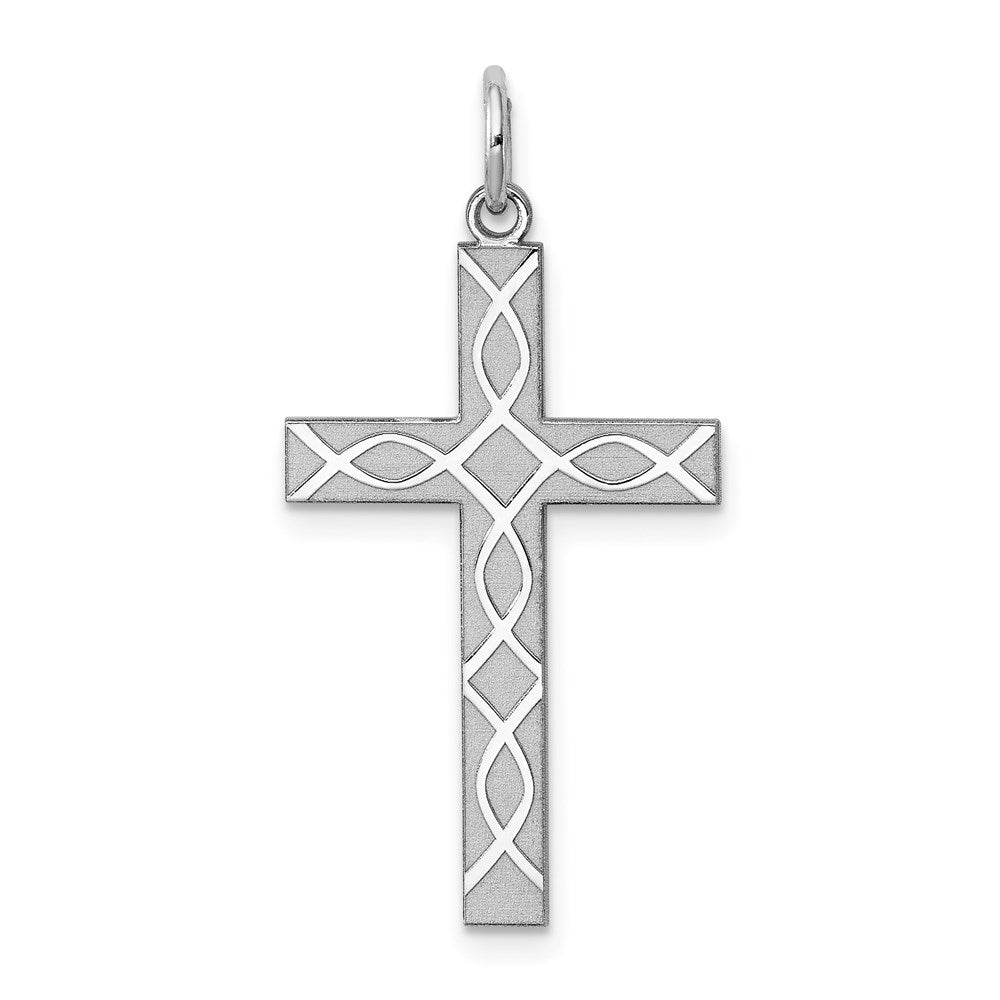 Sterling Silver Rhodium-plated Laser Cut Cross Pendant