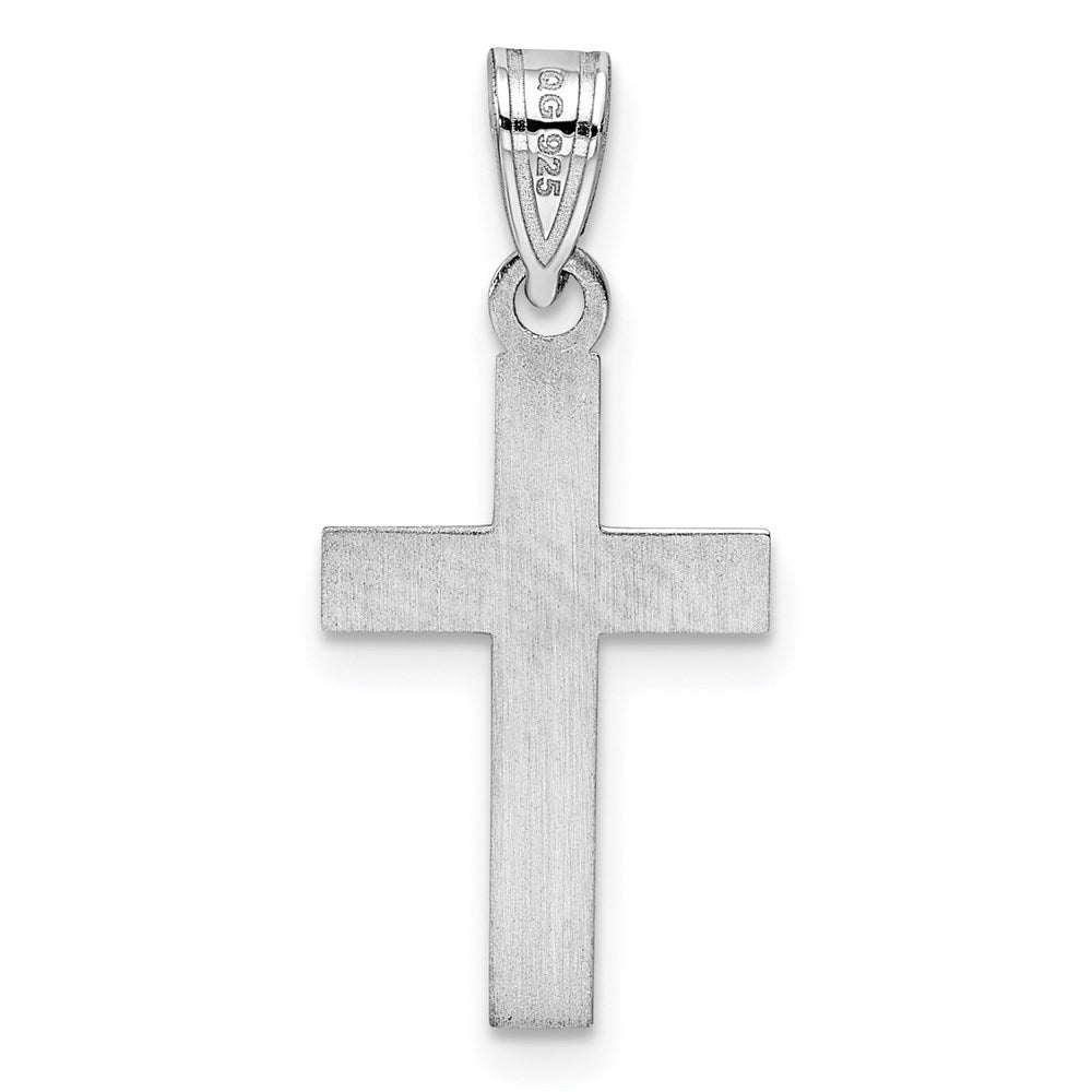 Sterling Silver Rhodium-plated Blue Enameled Cross Hatch Cross Charm