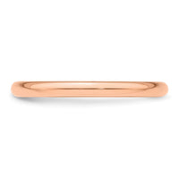 14k Rose Gold 2mm Half Round Band Size 11.5
