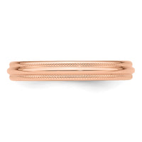 14k Rose Gold 3mm Milgrain Half-Round Band Size 10