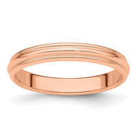 14k Rose Gold 3mm Milgrain Half-Round Band Size 9