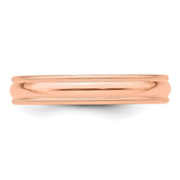 14k Rose Gold 4mm Milgrain Half-Round Band Size 10.5