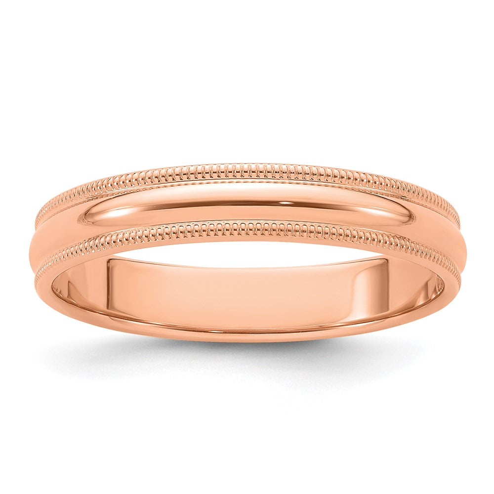 14k Rose Gold 4mm Milgrain Half-Round Band Size 7