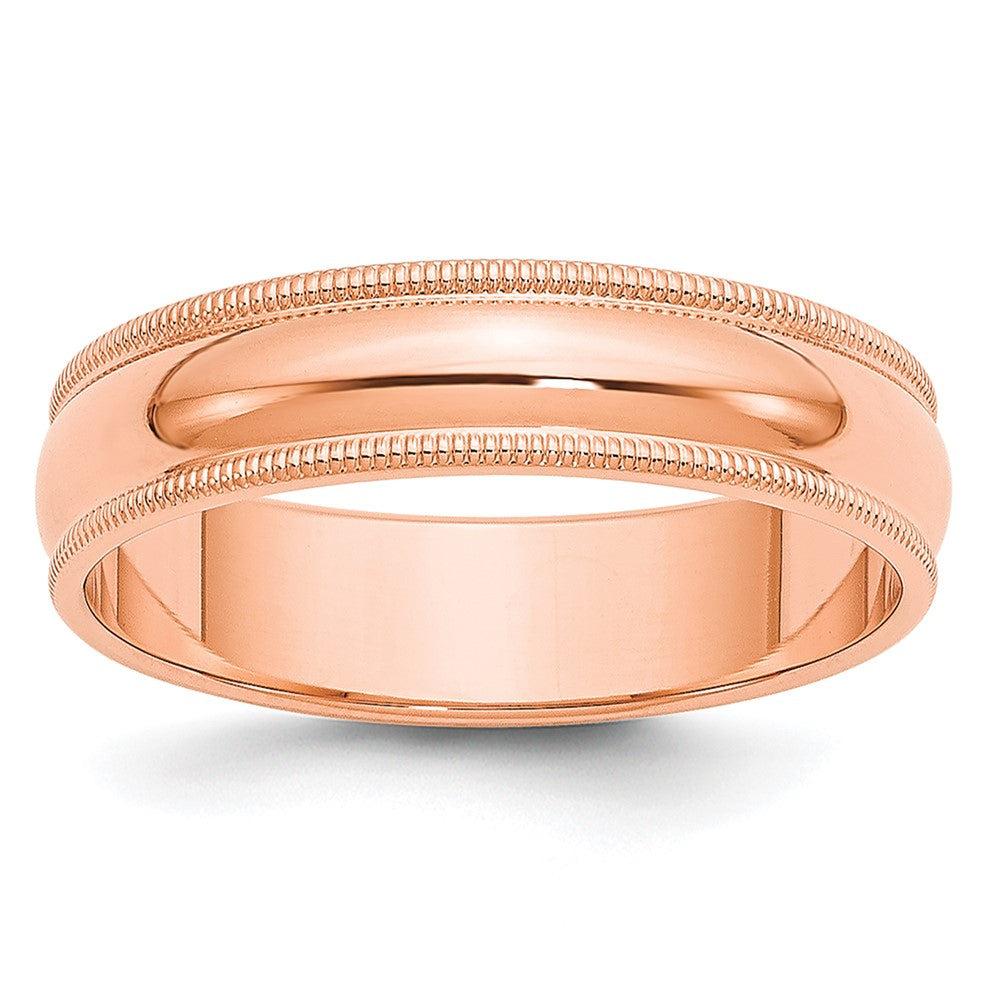 14k Rose Gold 5mm Milgrain Half-Round Band Size 6.5
