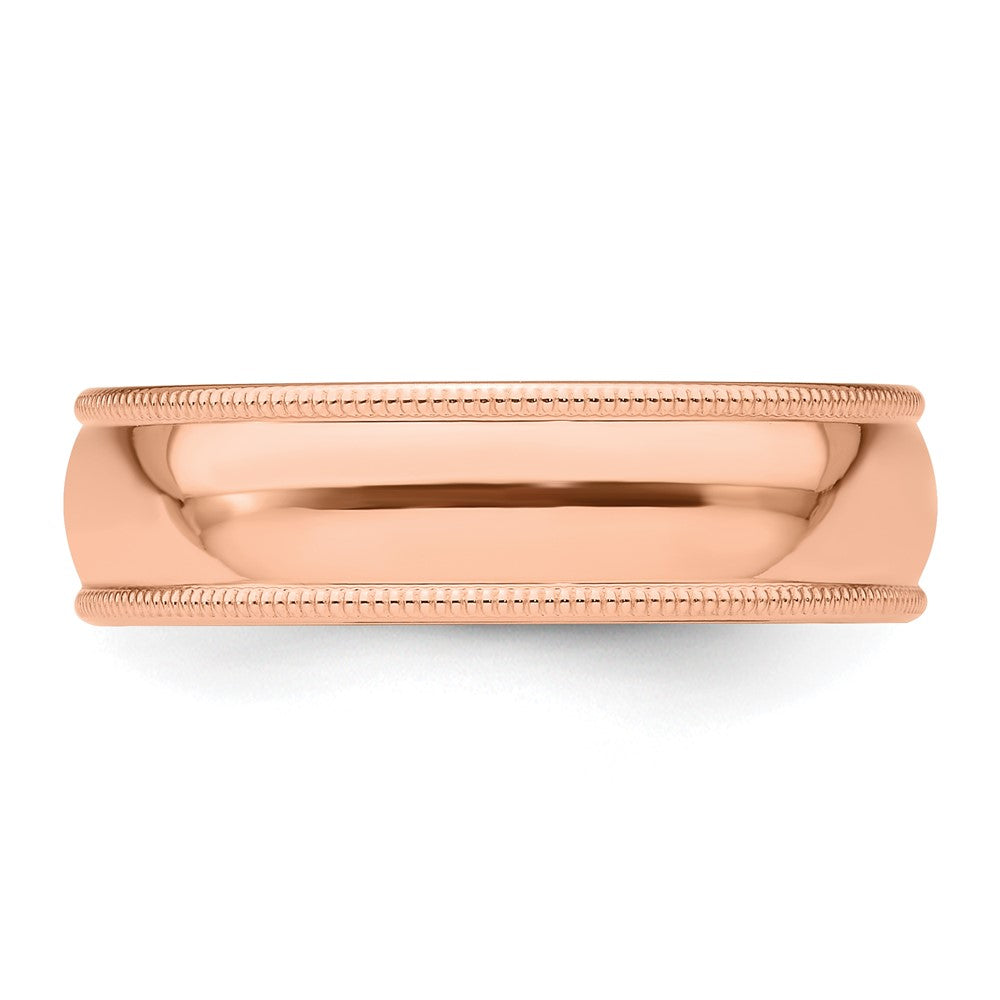 14k Rose Gold 6mm Milgrain Half-Round Band Size 11